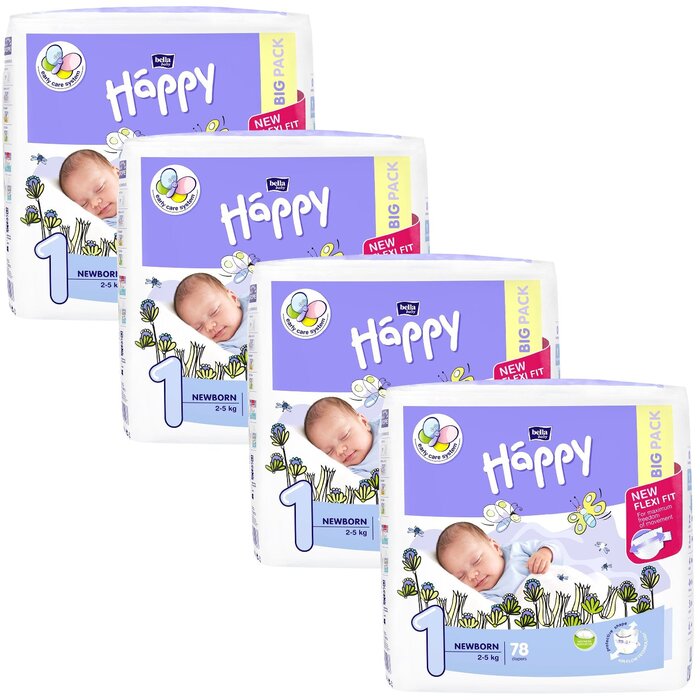 bella baby Happy Windeln Größe 1 Newborn 2-5kg BIG PACK 4x78 Stück