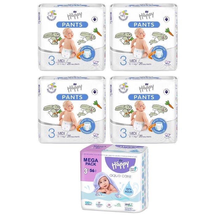 Feuchttücher Sorte: 3er Pack Aqua Care, bella baby Happy Pants: 4er Pack Midi Pants