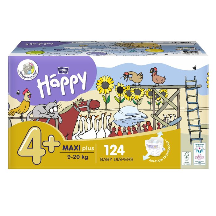 bella baby Happy Windeln Gr.4+ Maxi Plus 9-20kg HAPPY BOX 124 Stück