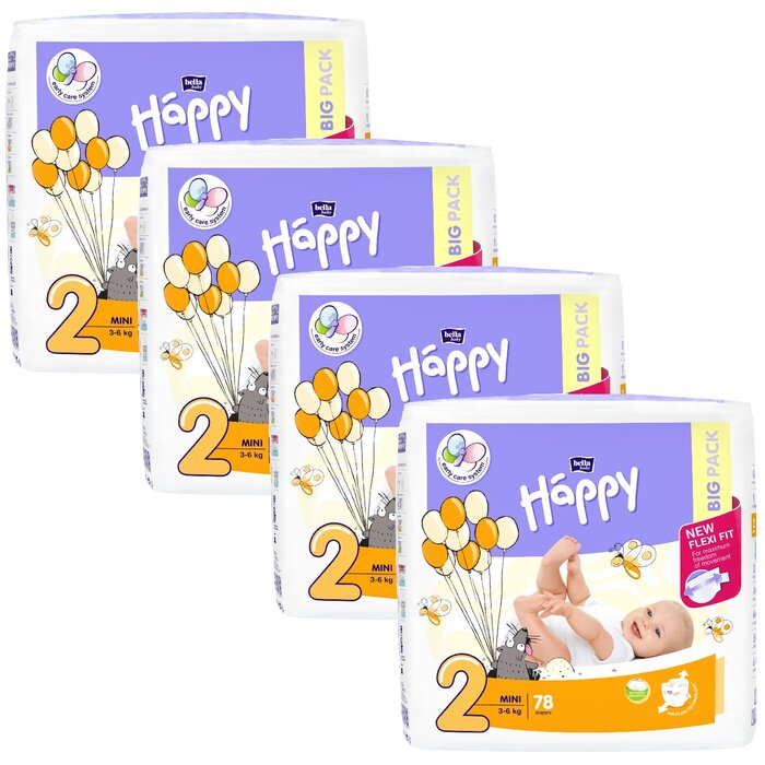 bella baby Happy Windeln Größe 2 Mini 3-6kg BIG PACK 4x78 Stück