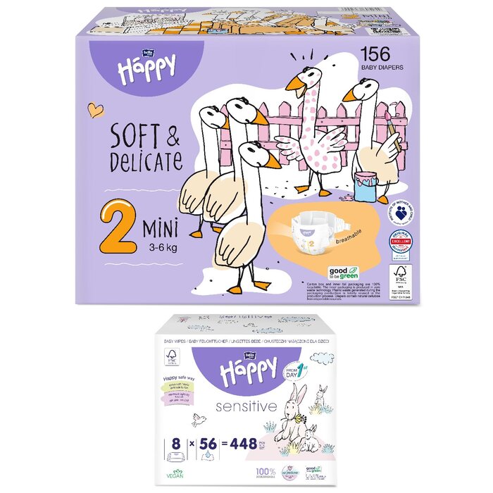 1. Sorte Feuchttücher: feuchtes Toilettenpapier Calendula, 1. Größe bella baby Happy Box : Größe 2 Mini 3-6kg