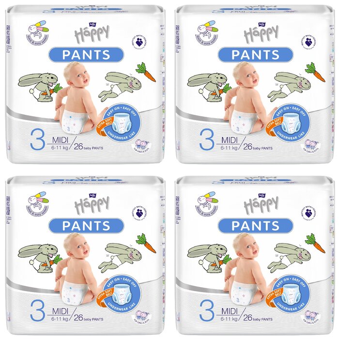 bella baby Happy Pants Größe 3 Midi 6-11 kg 26 Stück 4er Pack