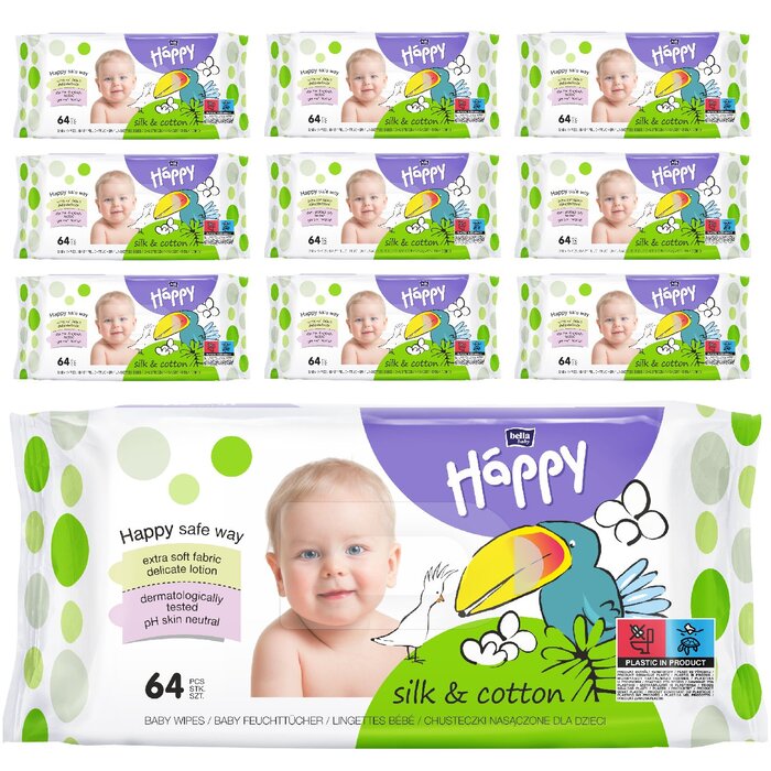 bella baby Happy Feuchttücher Seide & Baumwolle 64 Stück im 10er Pack 