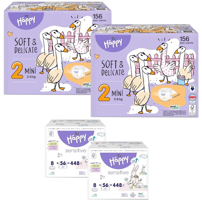 1. Sorte Feuchttücher: feuchtes Toilettenpapier Calendula, 2. Sorte Feuchttücher: Milch & Honig, 1. Größe bella baby Happy Box : Größe 2 Mini 3-6kg, 2. Größe bella baby Happy Box: Größe 2 Mini 3-6kg