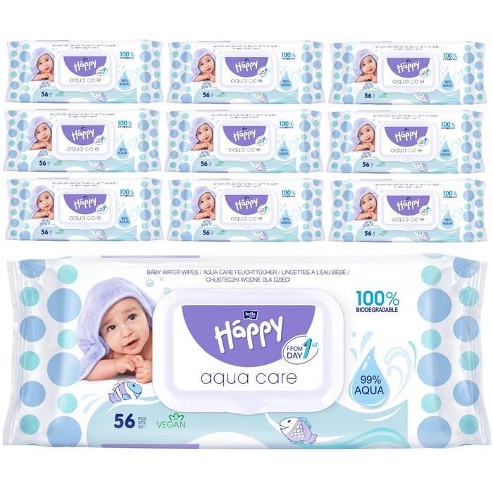 bella baby Happy Feuchttücher Aqua Care mit Klickverschluss 56 Stück im 10er Pack