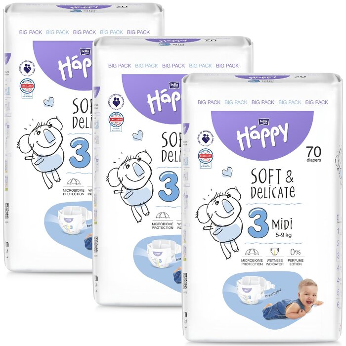 bella baby Happy Windeln Gr.3 Midi 5-9kg BIG PACK 70 Stück 3er Pack