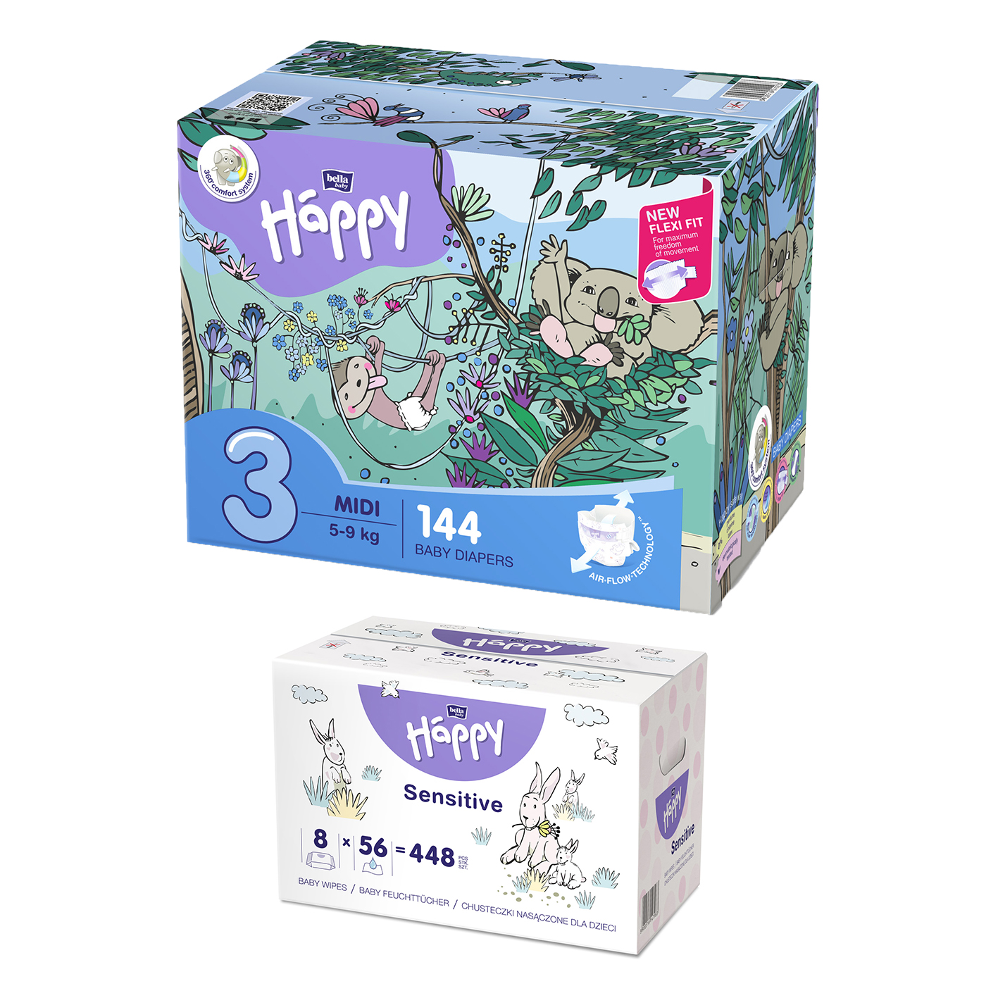 1. Happy Box Windelgröße: Midi Gr. 3 (5-9kg), 1. Sorte Feuchttücher: Seide & Baumwolle