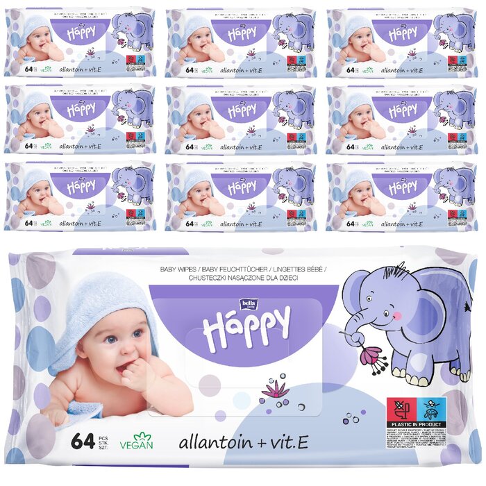 bella baby Happy Feuchttücher Allantoin & Vit. E 64 Stück im 10er Pack