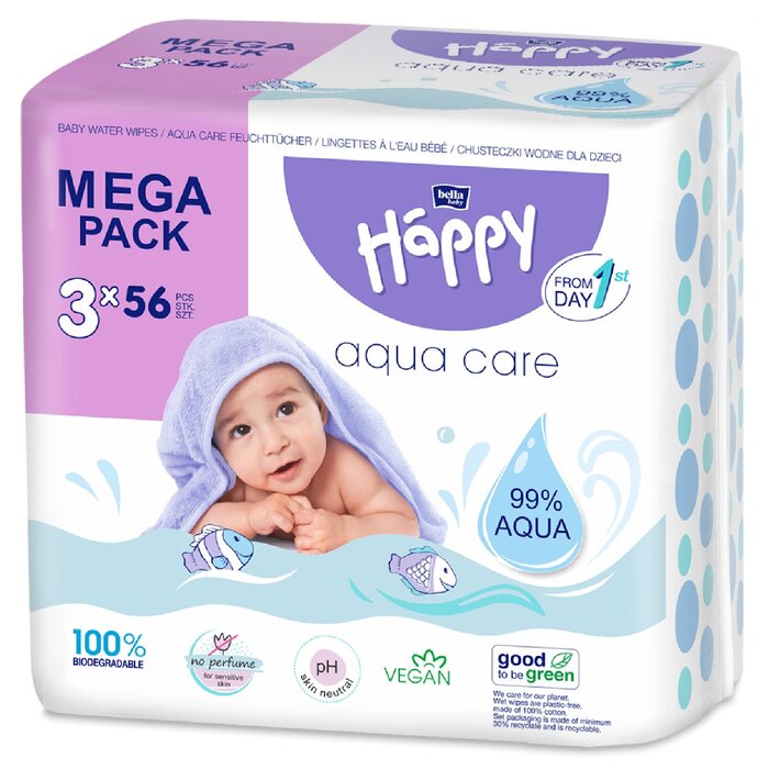 bella baby Happy Feuchttücher Aqua Care 99% Wasser Klickverschluss 3x56 Stück