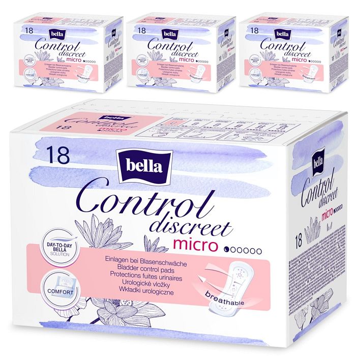 bella Control Discreet Inkontinenz-Einlagen Micro 18 Stück 4er Pack