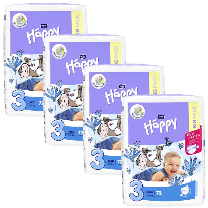 bella baby Happy Windeln Größe 3 Midi 5-9kg BIG PACK 4x72 Stück