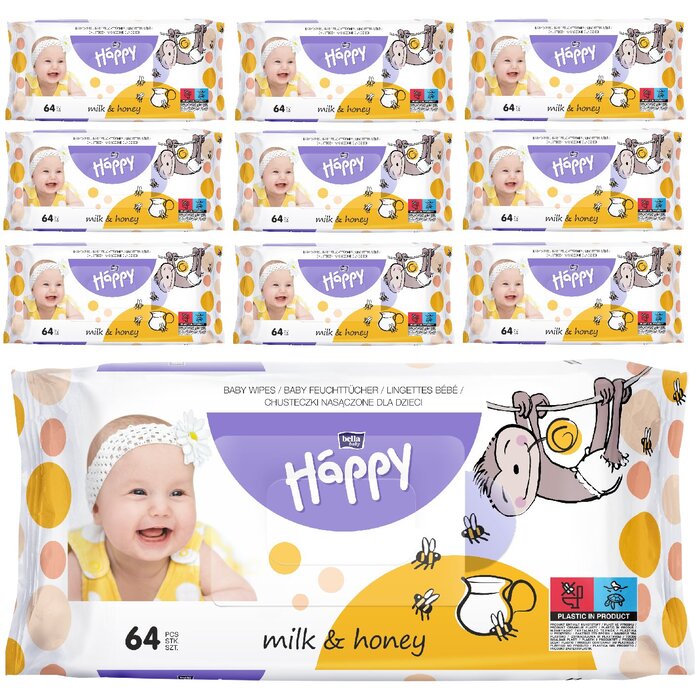 bella baby Happy Feuchttücher Milch & Honig 64 Stück 10er Pack 