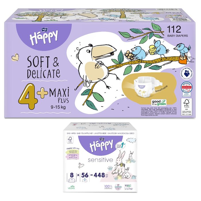 1. Sorte Feuchttücher: feuchtes Toilettenpapier Calendula, 1. Größe bella baby Happy Box : Größe 4+ Maxi Plus 9-15kg