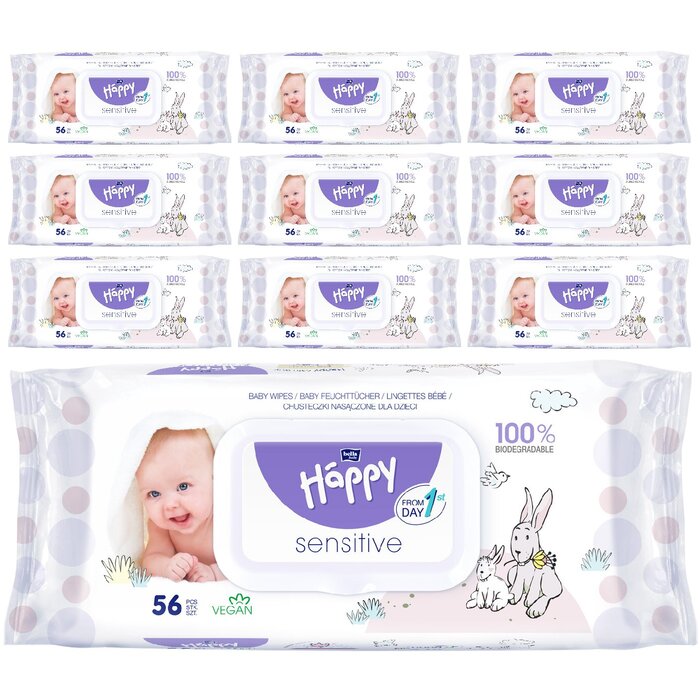 bella baby Happy Feuchttücher Sensitive Klickverschluss 56 Stück im 10er Pack