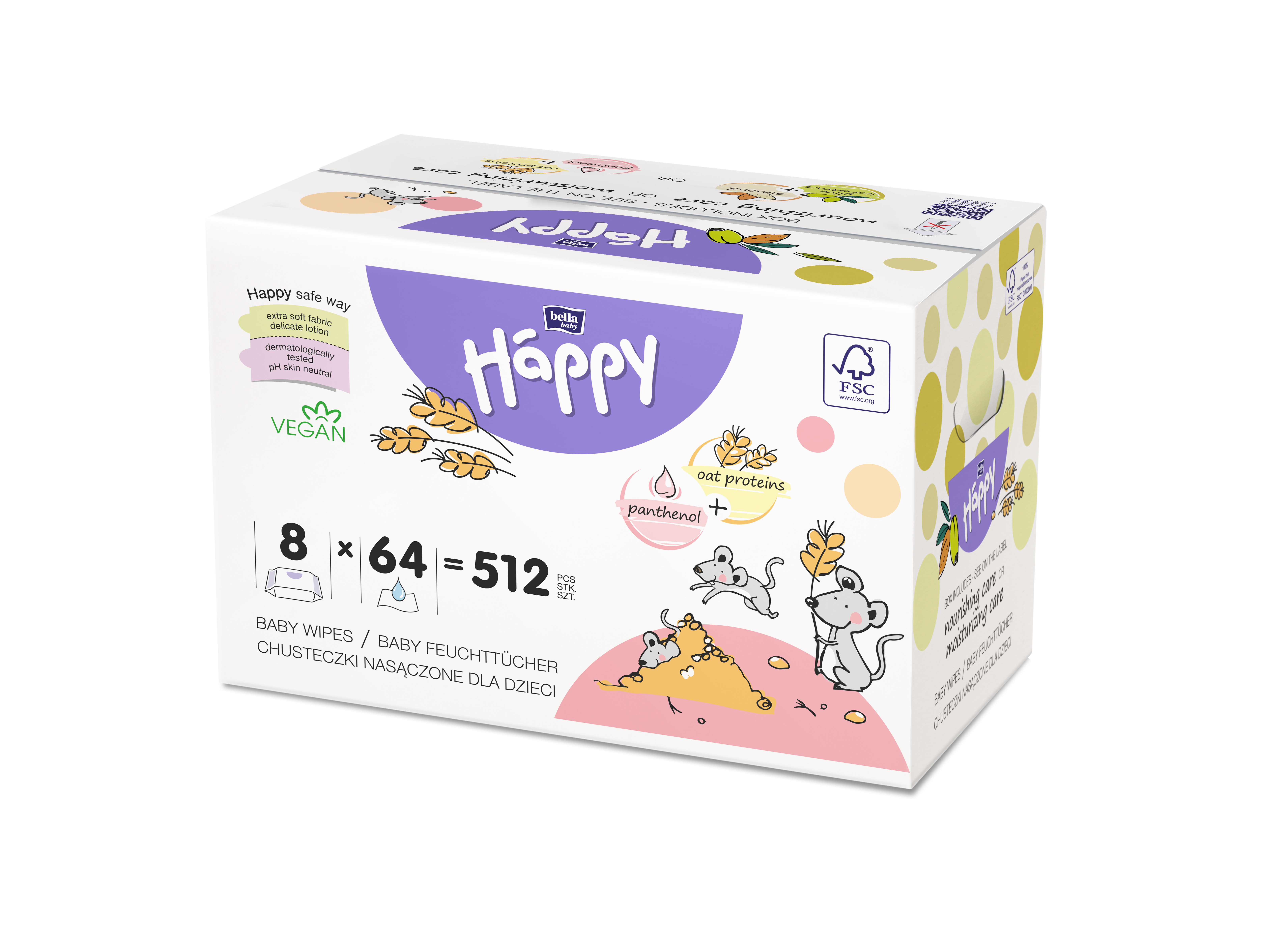 bella baby Happy Feuchttücher Haferprotein & Panthenol 64 Stück im 8er Pack