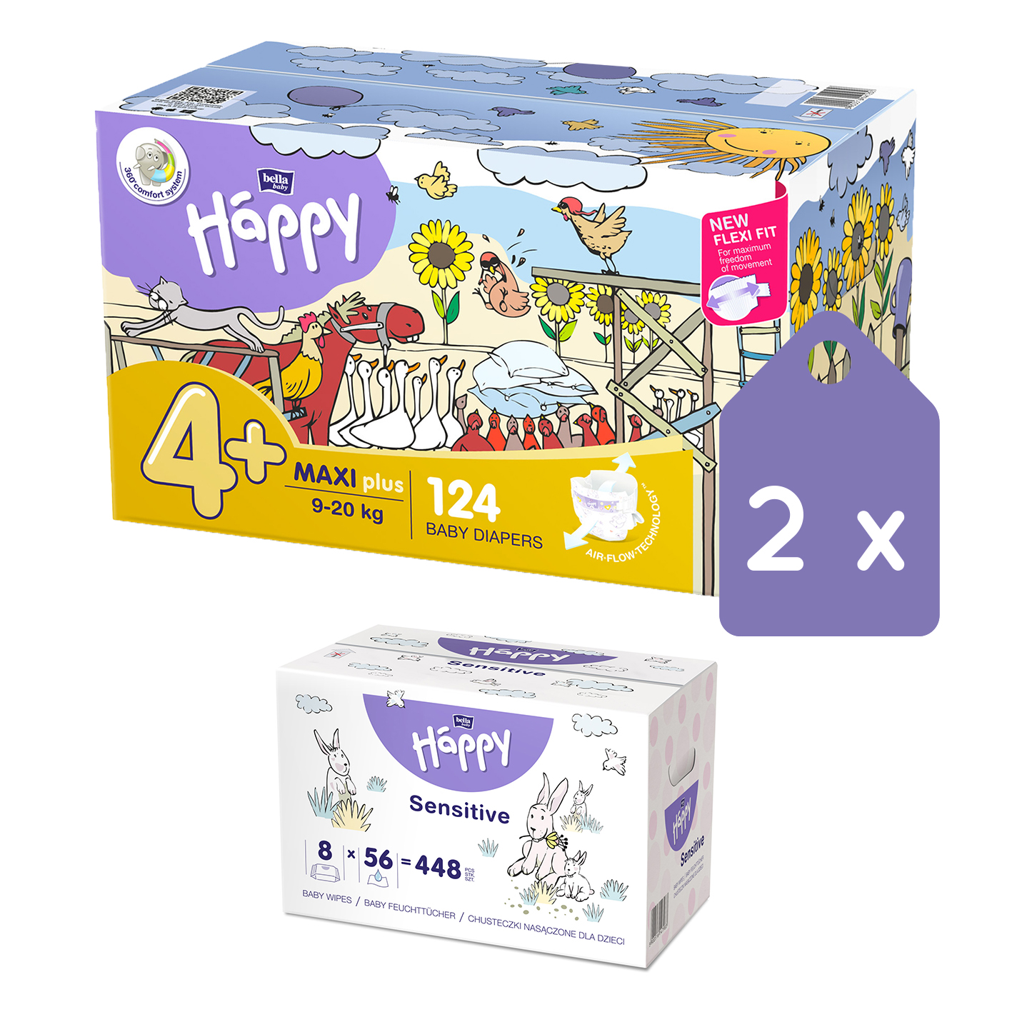 62 Stück 9-20 kg 4+ Bella Happy Babywindeln Maxi Plus Gr atmungsaktiv 