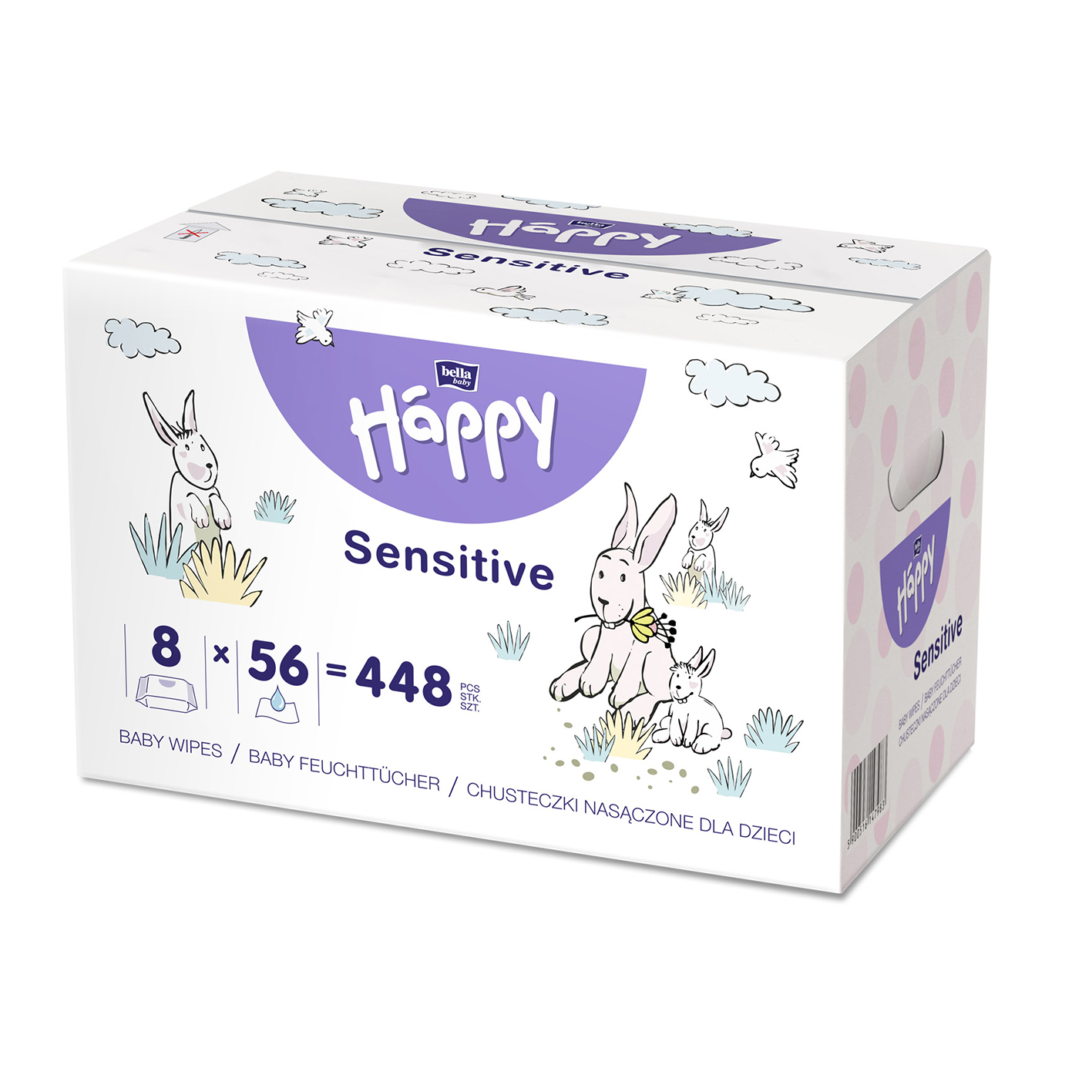 bella baby Happy Feuchttücher Sensitive Klickverschluss 56 Stück im 8er Pack