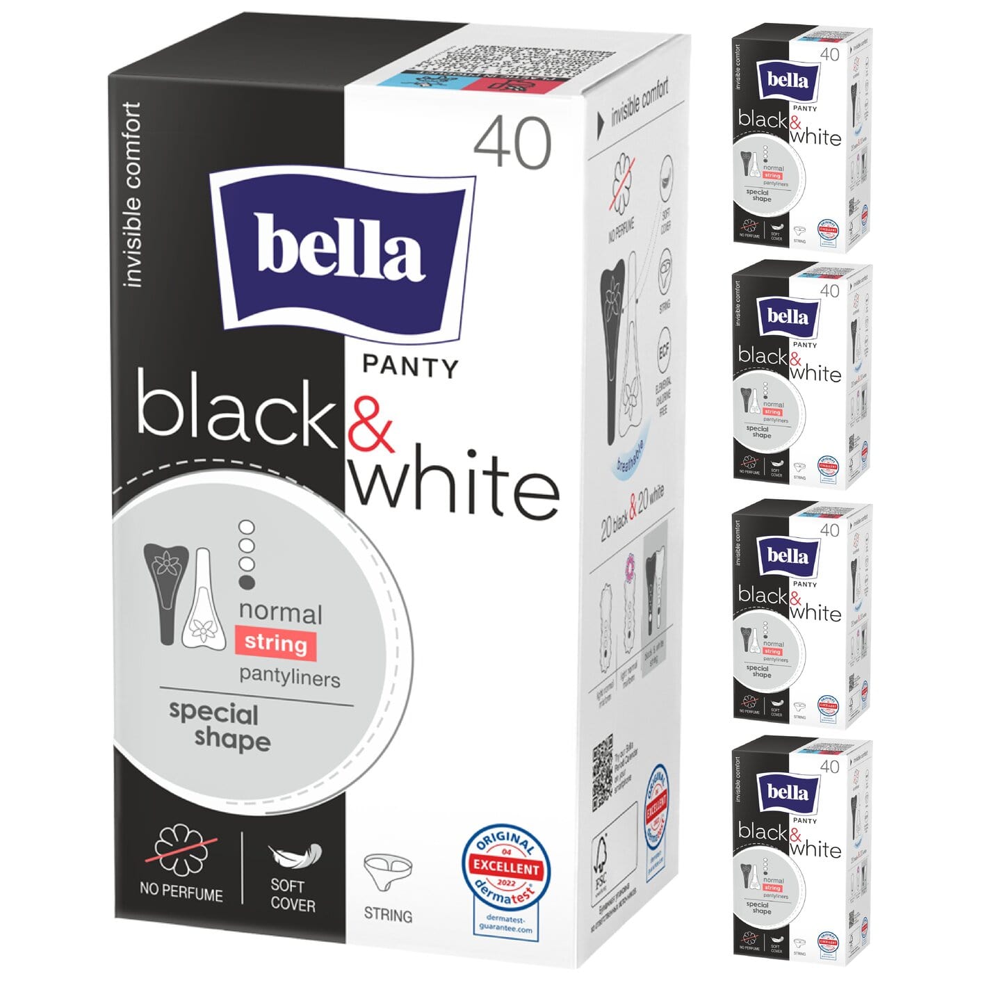 bella Panty Slipeinlagen String Black & White 40 Stück im 5er Pack