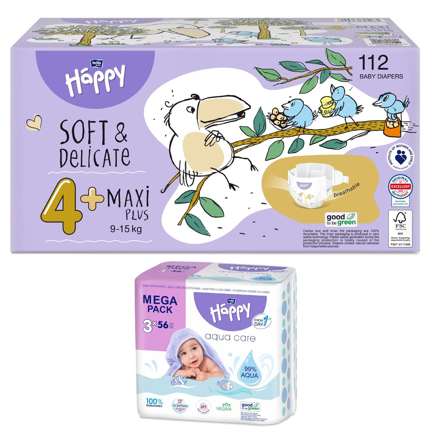 Feuchttücher Sorte: 3er Pack Aqua Care, 1. Größe bella baby Happy Box : Größe 4+ Maxi Plus 9-15kg