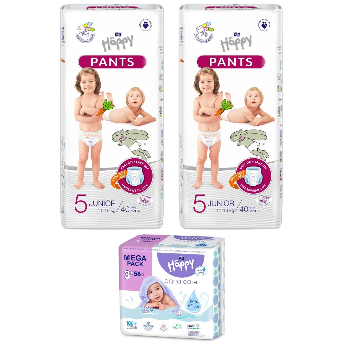 Feuchttücher Sorte: 3er Pack Aqua Care, bella baby Happy Pants: 2x40 Junior Pants