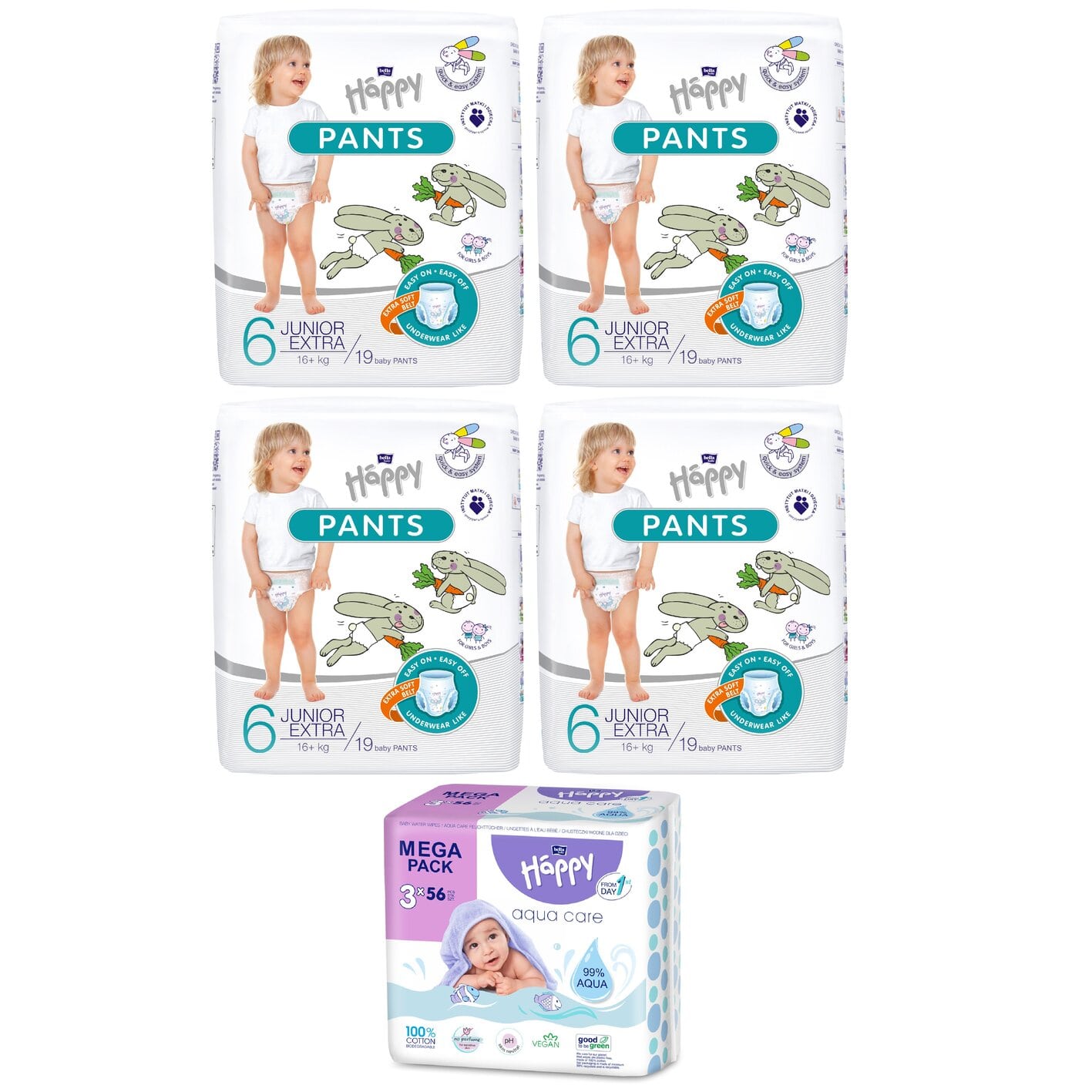 Feuchttücher Sorte: 4er Pack Allantoin & Vitamin E, bella baby Happy Pants: 4er Pack bella baby Happy Pants Junior Extra