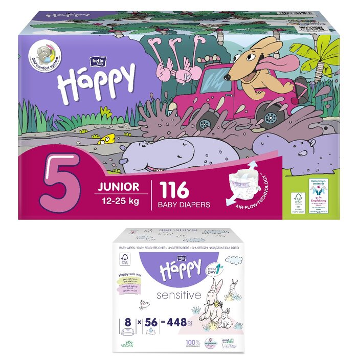 1. Happy Box Windelgröße: Junior Gr. 5 (12-25kg), 1. Sorte Feuchttücher: feuchtes Toilettenpapier Calendula