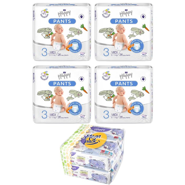 Feuchttücher Sorte: 4er Pack Allantoin & Vitamin E, bella baby Happy Pants: 4er Pack Midi Pants