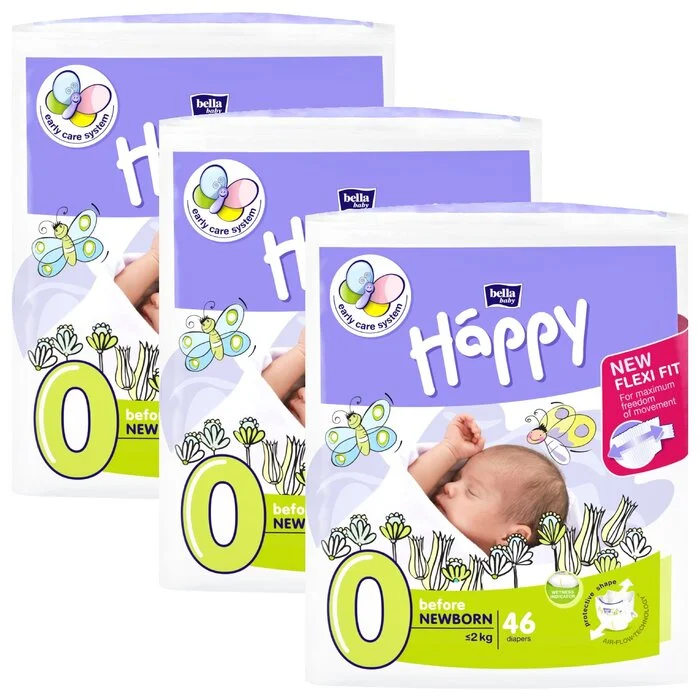 bella baby Happy Windeln Gr.0 Before Newborn < 2kg 46 Stück im 3er Pack