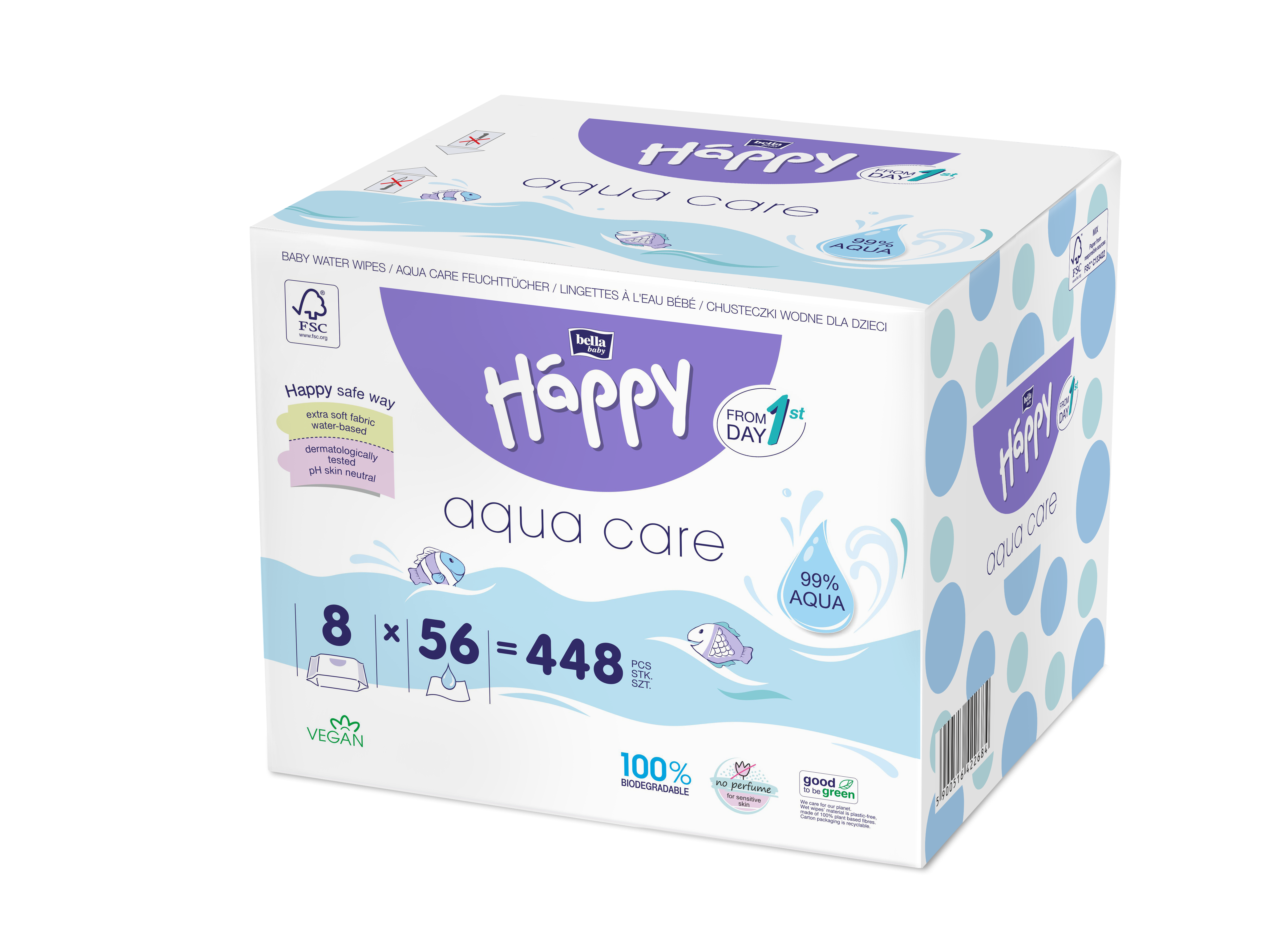 bella baby Happy Feuchttücher Aqua Care 56 Stück im 8er Pack