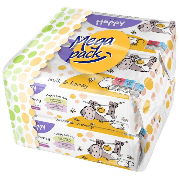 bella baby Happy Feuchttücher Milch & Honig 64 Stück im 4er Pack